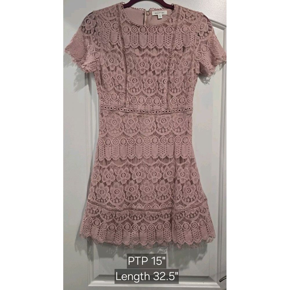 August Sky Lace‎ Crew Neck Mini Dress Pink Blush Fringe NWOT Size SMALL